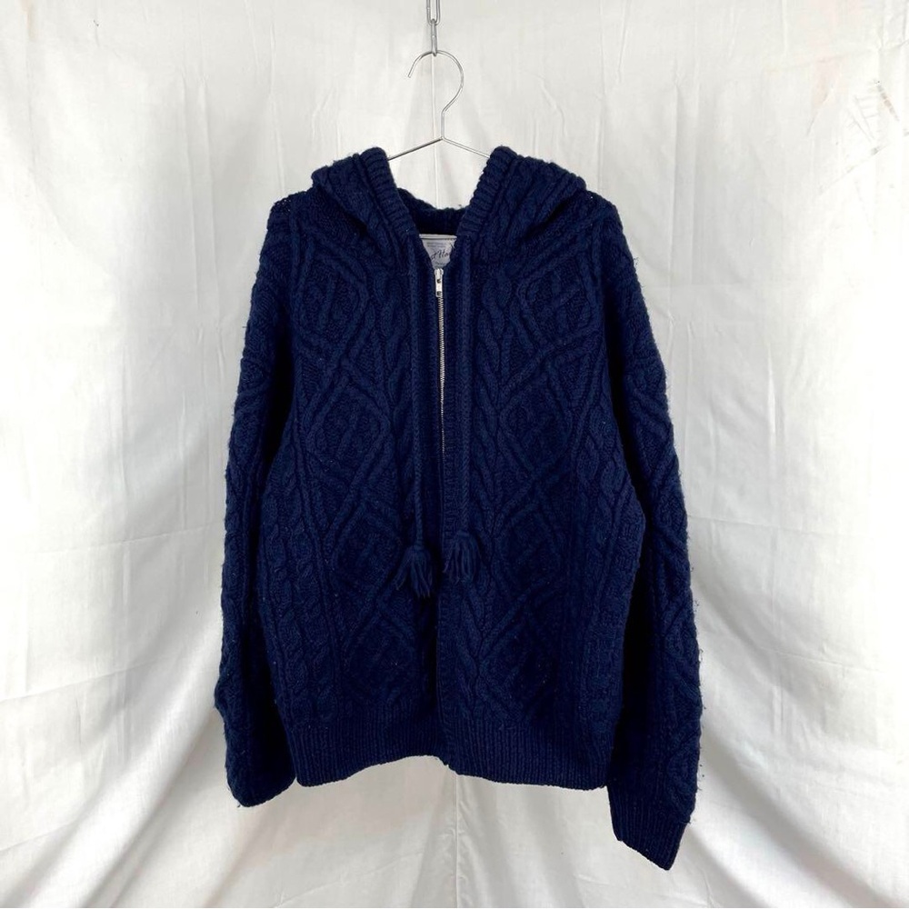 90s used handknit cable zipcardigan hood